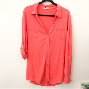 Michael Stars Slub Cotton Long Sleeve Button Up Knit Top